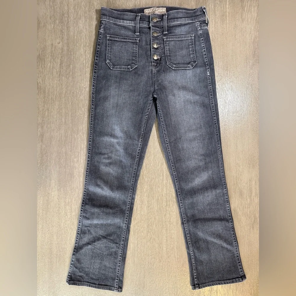 J. Crew Point Sur Denim Jeans Black Button Fly Bootcut Square Pockets 26